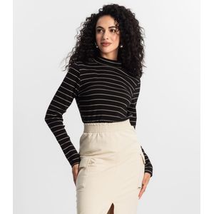 Blusa Manga Longa Rovitex Listrada Feminina  Preta