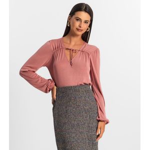 Blusa Manga Longa Rovitex Amarração Feminina  Rosa