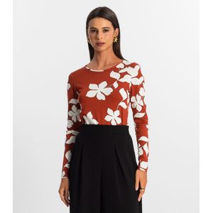 Blusa Manga Longa Rovitex Floral Feminina Laranja