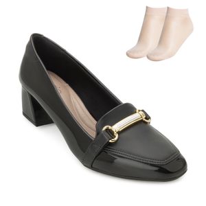Sapato Scarpin Beira Rio Feminino Preto e Meia