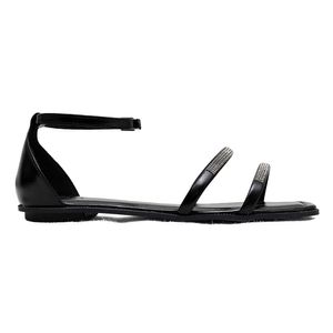 Sandália Rasteira Flats Fio de Ouro Feminino Preto