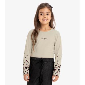 Blusa Manga Longa Rovi Kids Animal Print Infantil Bege