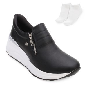 Tênis Slip On Via Marte Feminino Preto e Meia