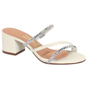 Tamanco Vizzano Salto Bloco Baixo Tiras Strass Feminino Off White