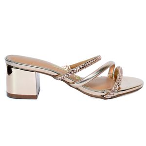 Tamanco Vizzano Salto Bloco Baixo Tiras Strass Feminino Dourado