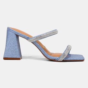 Tamanco Vizzano Salto Bloco Strass Feminino Azul