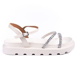 Sandália Vizzano Flatform Tiras Strass Feminino Branco