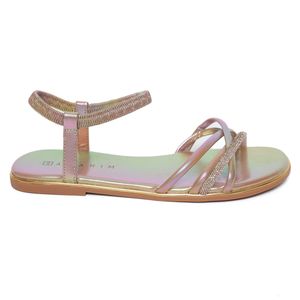 Sandália Rasteira Ramarim Tiras Strass Light Feminino Dourado
