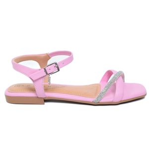 Sandália Rasteira Ramarim Tira Strass Feminino Rosa