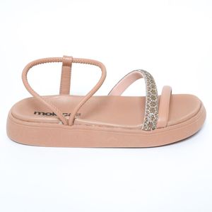 Sandália Moleca Flatform Tiras Com Strass Feminino Bege