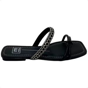 Rasteira Moleca Flat Nó Tira Strass Feminino Preto