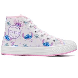 Tênis Casual Infantil Disney Stitch Cano Alto Menina Branco e Rosa
