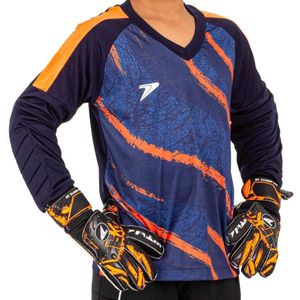 Camisa Infantil Poker Goleiro Sublimada Orbit Menino Marinho e Laranja