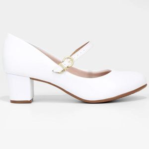 Scarpin Beira Rio Boneca Fivela Salto Bloco Feminino Branco