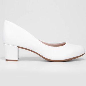 Scarpin Beira Rio Boneca Salto Bloco Baixo Feminino Branco