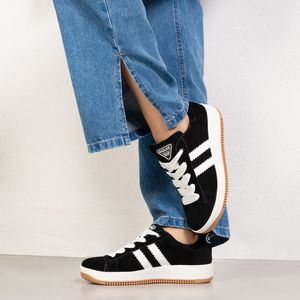Tênis Feminino Casual Listras Quiz Preto Branco
