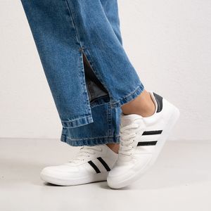 Tênis Feminino Casual Detalhe Quiz Branco Preto