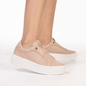 Tênis Feminino Casual Slip On Elástico Bebece Bege