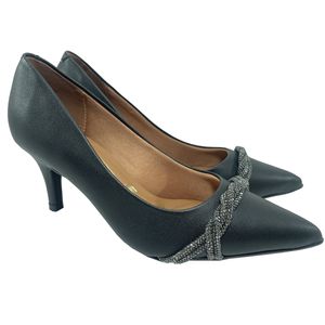 Scarpin Vizzano Tira Strass Salto Médio Feminino Preto