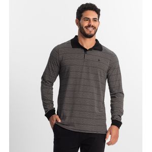 Camisa Polo Manga Longa Maquinetada Diametro Masculino Preto