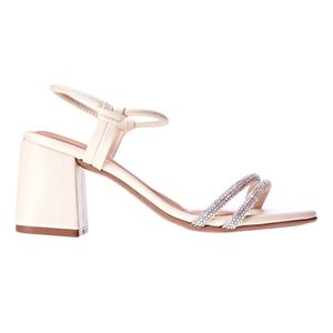 Sandália Salto Grosso Feminina Beira Rio Strass Creme