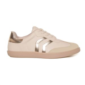 Tênis Feminino Casual Listras Via Marte Bege Dourado