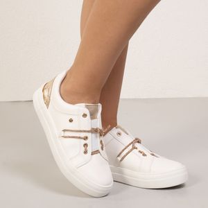 Tênis Feminino Casual Cadarço Brilho Bebece Branco