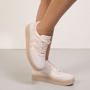 Tênis Feminino Flat Form Via Marte Bege Rosa
