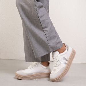 Tênis Feminino Flat Form Via Marte Branco Prata