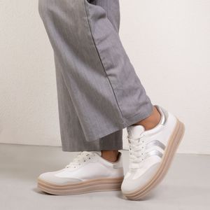 Tênis Feminino Flat Form Via Marte Branco Prata