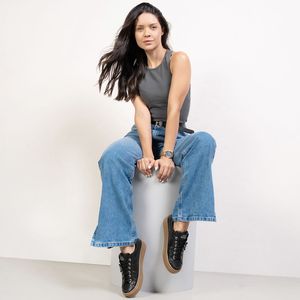 Tênis Feminino Casual Cadarço Quiz Preto