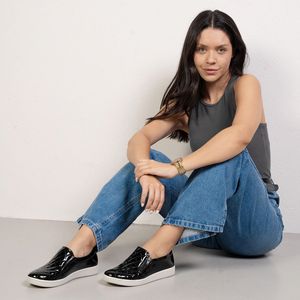 Tênis Feminino Slipe On Verniz Quiz Preto