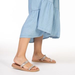 Tamanco Rasteiro Nude Beira Rio Strass Feminino