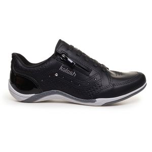Tênis Feminino Detalhes Ziper Verniz Kolosh Preto