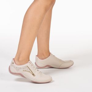 Tênis Feminino Casual Recortes Ziper Kolosh Creme Rosa